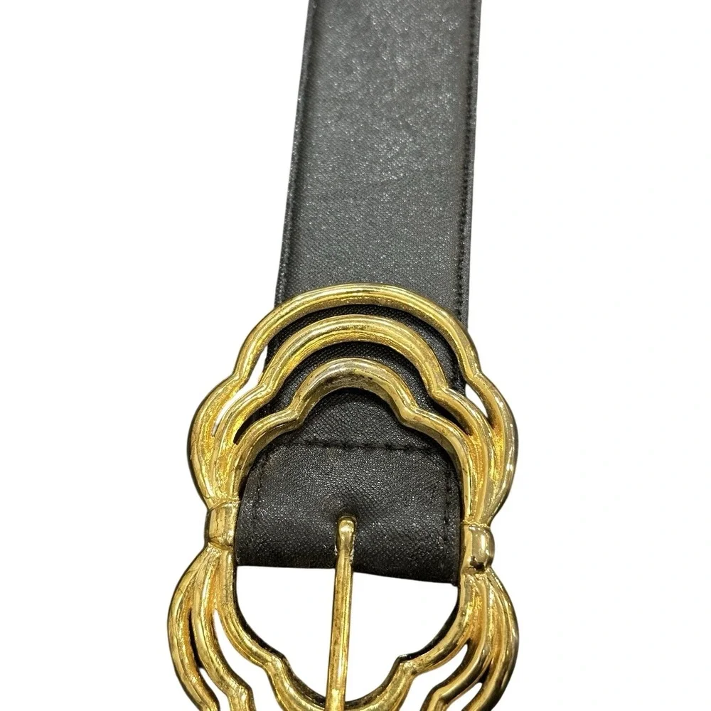 Vintage Talbots 9025 Black Italian Calfskin Leather Belt Women's Large L READ